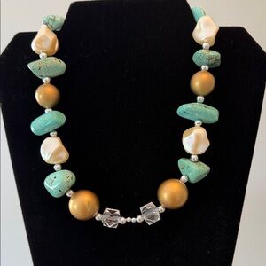 Turquoise & Gold Beaded Statement Necklace - Women Jewelry